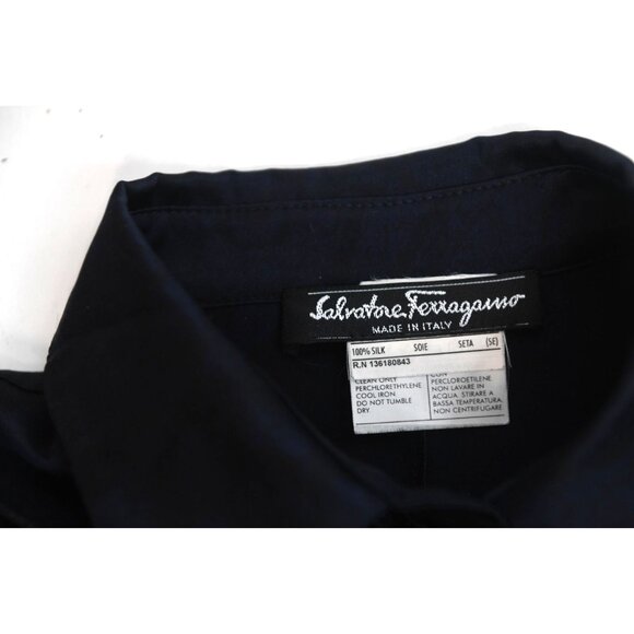 Carolina Herrera 100% Silk Elegant Navy Black Ruffle Blouse Size M- READ - Picture 11 of 11